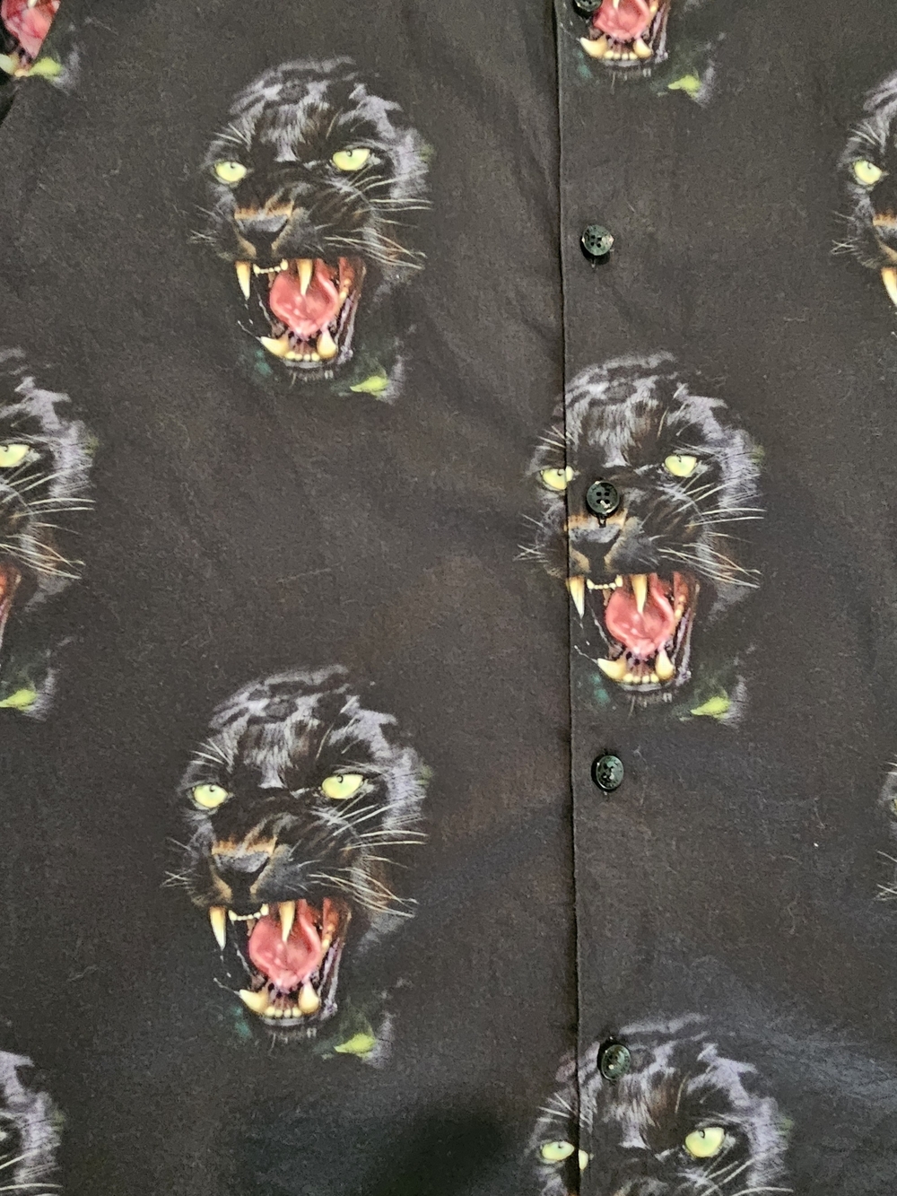 NEW Jared Lang Men's Black Panther Print Long-Sleeve Shirt Size M Luxury - Picture 3 of 9